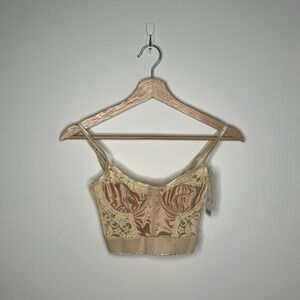 Out From Under Bustier Bralette Top Womens Small White Lace Satin Longline Crop